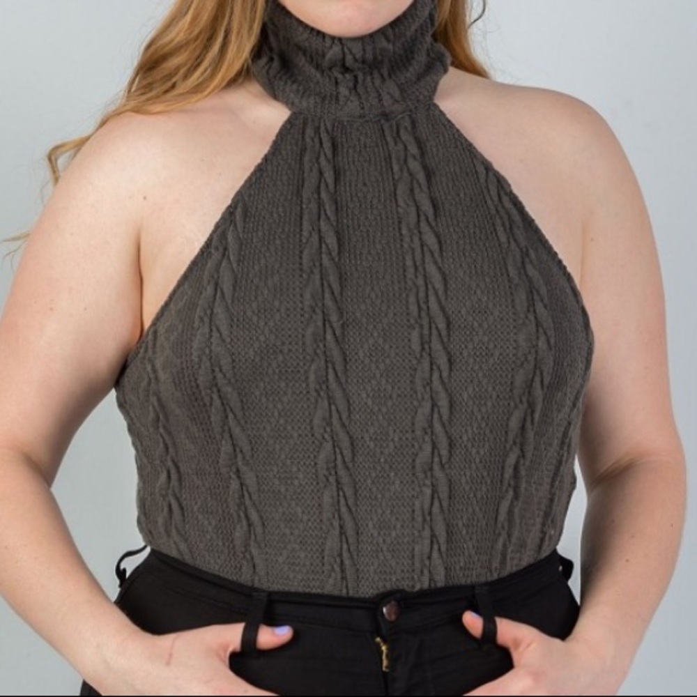 Knitted turtleneck sleeveless bodysuit